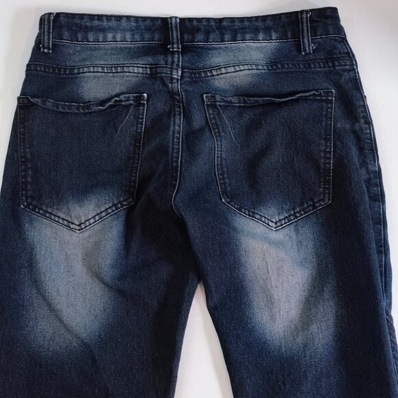 Encrypted jeans moto style indigo blue factory distressed men's size 30X32 - Picture 4 of 14